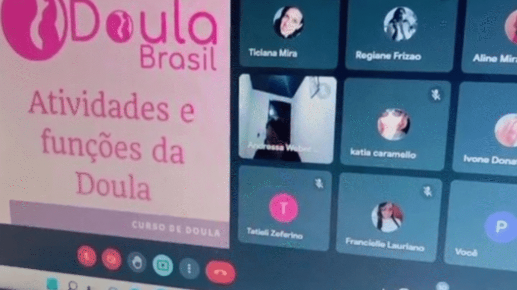aula ao vivo de curso de doula por videoconferência, reconhecida por hospitais