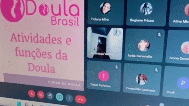 aula ao vivo de curso de doula por videoconferência, reconhecida por hospitais